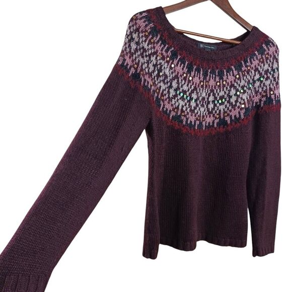 INC Nordic Fair Isle Angora Silk Purple Gold Sequin Women's Sweater Size Large - Picture 6 of 9